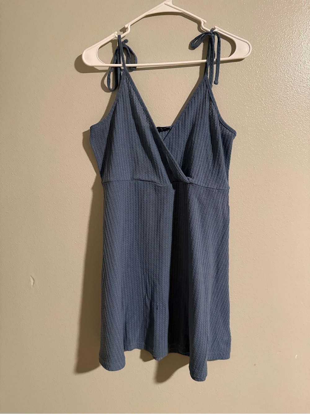 SHEIN Dusty Blue Tie-Shoulder Wrap Mini Dress